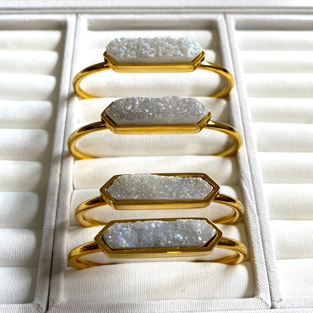 Quartz Bangle Bracelet - Ion gold plated